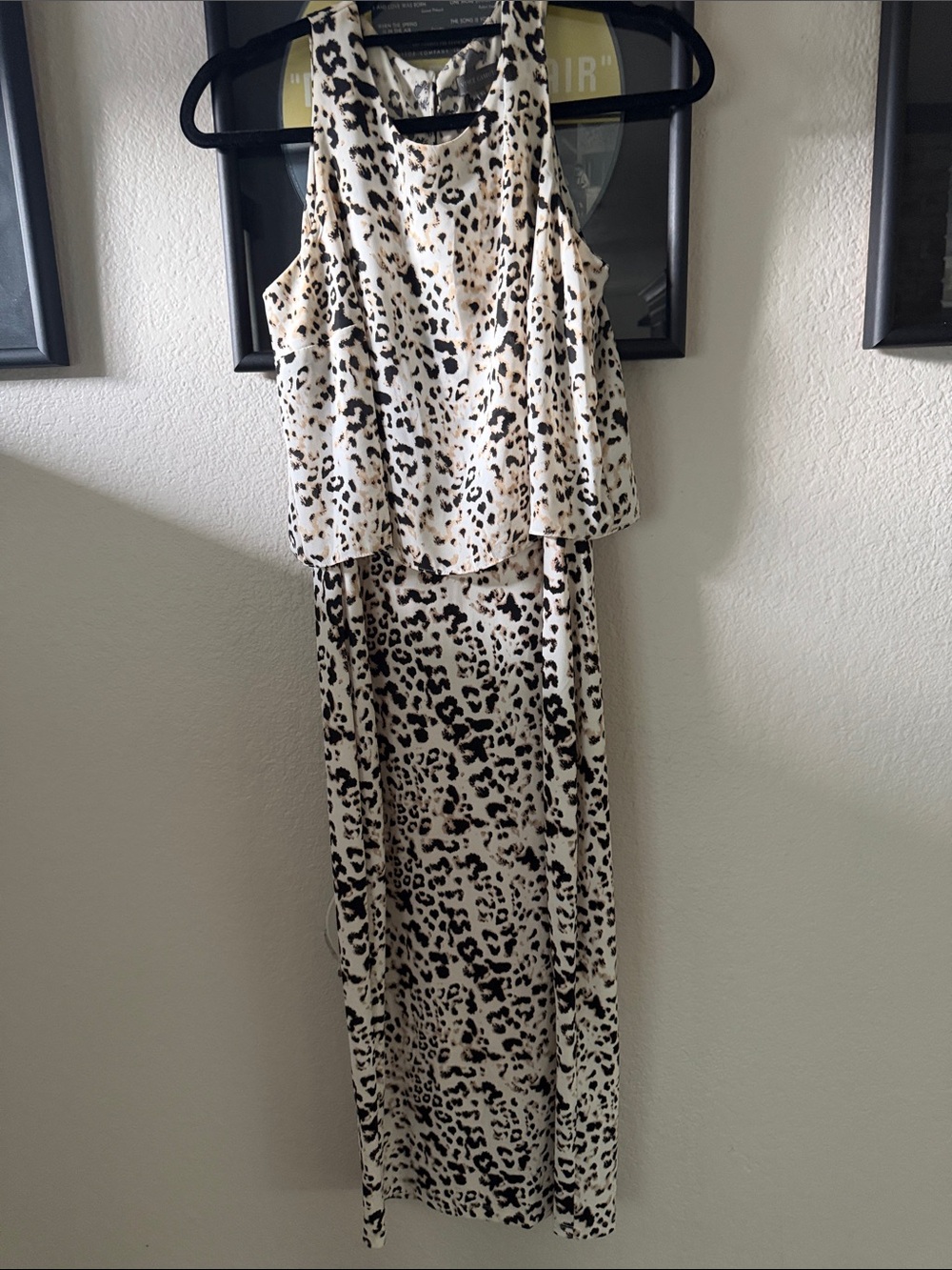 Vince Camuto Cream and Black Leopard Print Maxi Dress
